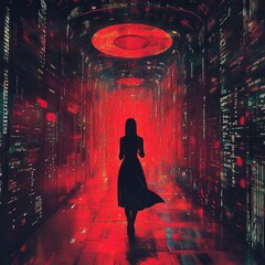 Poster - Data protection awareness event futuristic city digital art red environment abstract viewpoint security concept