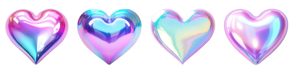PNG 3d holographic heart, element set on transparent background