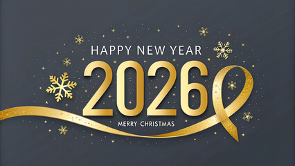 Celebrate the Happy New Year 2026 Text golden text on dark gray background merry christmas gold