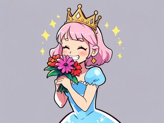 Sticker - Princess with Flowers: A Delightful Anime Illustration