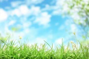 Poster - Bright and vibrant grass landscape under a clear sky with ample space for text and creativity. Generative AI