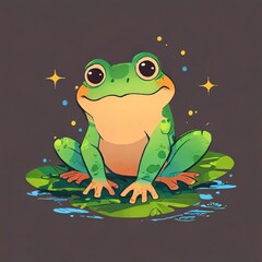 Canvas Print - Adorable Frog on Lily Pad: A Whimsical Illustration