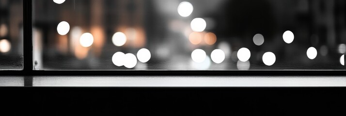 Aufkleber - Moody urban window view with bokeh lights creating a calm atmosphere for text placement. Generative AI