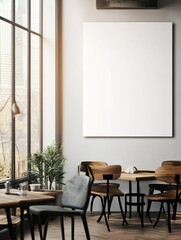 Leinwandbilder - Modern cafe interior with empty wall space ideal for text or artwork placement and inviting dining atmosphere. Generative AI