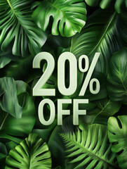 Wall Mural - 3d text 20% OFF on green leaf background