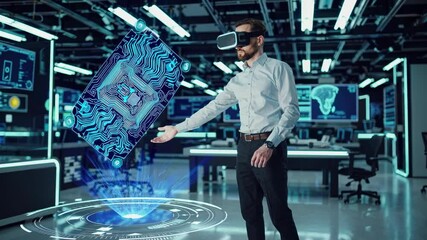Leinwandbilder - Virtual reality exploration in a high-tech lab with advanced holographic interface