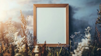 Poster - Perfect empty frame in a serene outdoor setting inviting creative text for a peaceful atmosphere. Generative AI