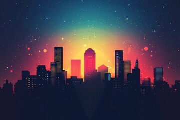 Aufkleber - City skyline illuminated by vibrant colors at dusk, perfect for adding custom text or branding. Generative AI