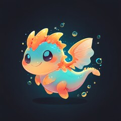 Wall Mural - Adorable Aquatic Dragon: A Whimsical Digital Painting