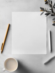 Aufkleber - Blank paper with space for text next to a cup and stationery on a light surface for creative ideas and designs. Generative AI