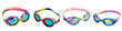 © Jenjira - Colorful swimming goggles arranged in a line on a transparent background.