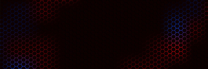 Wall Mural - abstract modern dark background red neon hexagons texture, honeycomb gradient colors, vector templat