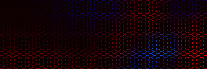 Wall Mural - abstract modern dark background red neon hexagons texture, honeycomb gradient colors, vector templat