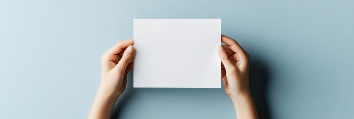 Aufkleber - Empty paper held by hands on blue background, great for text and design mockups. Generative AI