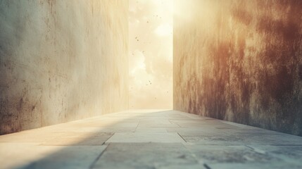Aufkleber - Bright pathway leading to a luminous horizon at dawn in a serene environment inviting reflection. Generative AI