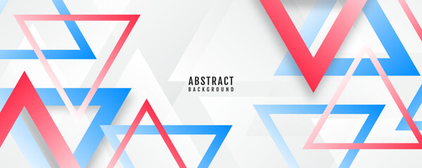 Wall Mural - 3D white abstract background overlap layer on bright space with blue red triangles effect decoration. Modern graphic design element cutout style concept for web banner, flyer, card or brochure cover