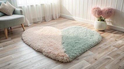 Wall Mural - Soft Heart-Shaped Rug in Cozy Living Room Setting