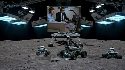 Fototapete - Scientists conduct remote operations with lunar rovers in simulated moon environment for exploration research