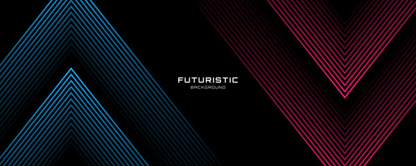 Wall Mural - 3d red blue lines techno abstract background overlap layer on dark space with arrows effect decorati