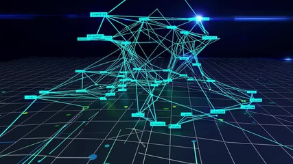 Aufkleber - Exploring futuristic digital networks with dynamic blue lines and nodes in a 3D space