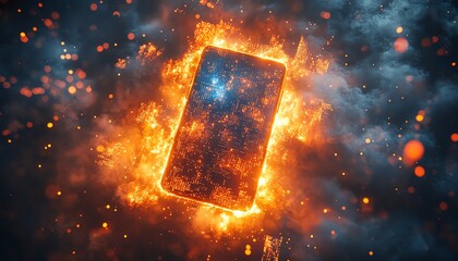 Fototapete - Cloud storage concept with a digital smartphone, surrounded by dynamic holographic icons of files, folders, and encrypted data in a glowing atmosphere