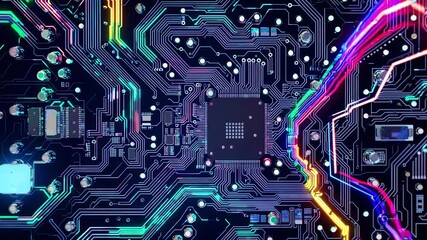 Leinwandbilder - Exploring intricate patterns and colors on a computer circuit board in a high-tech setting
