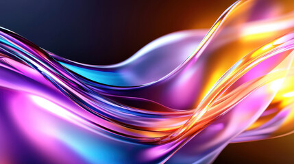 Leinwandbilder - vibrant abstract illustration of flowing waves in purple, blue, and orange hues, showcasing blend of solid and technological elements that evoke sense of motion and energy