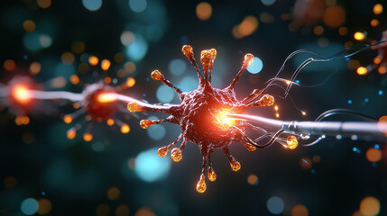 Poster - conceptual visualization of nanotechnology in biotechnology, showcasing intricate details of nanostructure interacting with biological elements, highlighting innovation and science