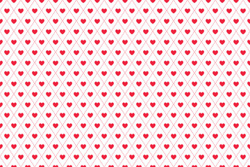 Wall Mural - Seamless pattern with red heart in diamond shape grid pattern for Valentine’s Day background, card, banner, wallpaper, wrapping, print. Vector illustration.