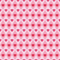 Wall Mural - Seamless pattern with pink and red hearts arranged in a diagonal grid pattern background for Valentine's day art.