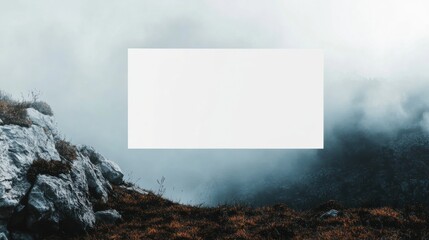 Poster - Empty space for text surrounded by misty mountains and rocky terrain enhances creative potential for various projects. Generative AI