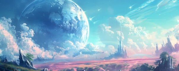 Wall Mural - A large planet is in the sky above a desert