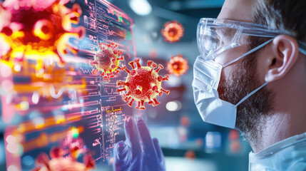 Poster - image depicts healthcare professional observing viral spread in respiratory system, emphasizing importance of understanding infectious diseases