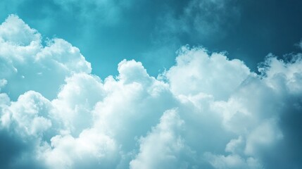 Poster - Soft white clouds against a vibrant blue sky creating a tranquil backdrop perfect for text placement. Generative AI
