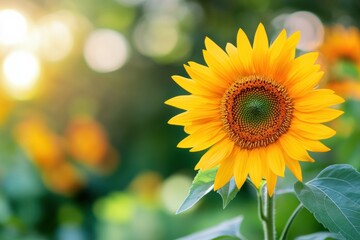 Vibrant sunflower blooming in a sunny garden setting with ample space for additional text creation. Generative AI