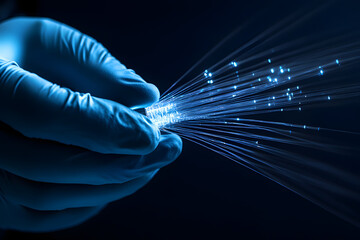 Wall Mural - an image featuring a technician wearing protective gloves while splicing a fiber optic cable black b