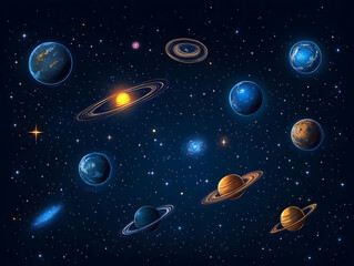 Wall Mural - Cosmic Illustration Planets Stars Background