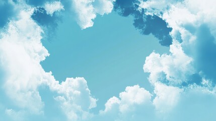 Poster - Expansive blue sky with fluffy clouds creating ample blank space for creative text placement. Generative AI