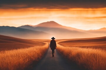Poster - A person walking alone on an empty road at dusk, their vulnerability to the unknown emphasized by the fading light