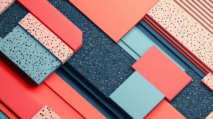 Overlapping abstract elements flat design top view retro theme 3D render
