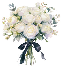 Sticker - PNG Black coquette white rose bouquet illustration watercolor romantic.