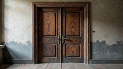 Antique Double Doors in a Rustic Interior Setting with Distressed Walls