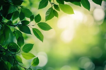 Poster - Lush green leaves creating a serene atmosphere with ample space for additional text or design elements. Generative AI