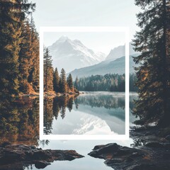 Aufkleber - Captivating landscape with serene lake and majestic mountains during early morning light. Generative AI