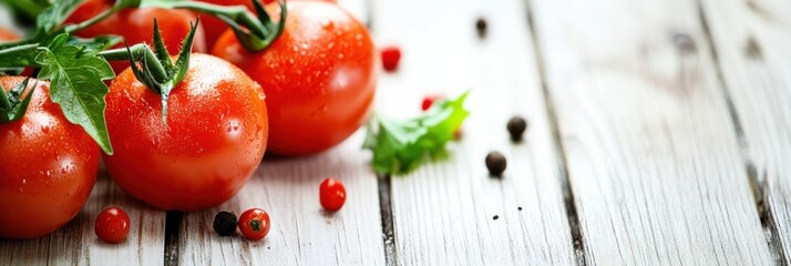 Aufkleber - Fresh red tomatoes on a wooden table with room for text or design elements for branding or advertising purposes. Generative AI
