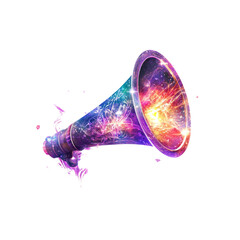 Wall Mural - a vibrant cosmic megaphone emitting radiant energy and light against a black background, showcasing 
