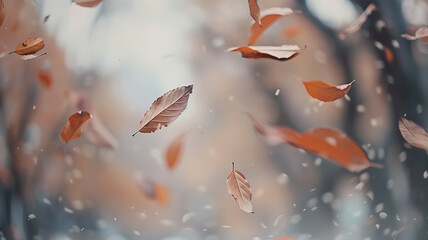 Wall Mural - background of falling autumn leaves, blurred backdrop