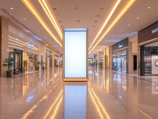 Wall Mural - Modern mall interior with blank advertising space.