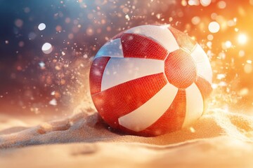 Aufkleber - A clean, geometric design of a volleyball resting on the sand, with simple shading and a bright, sunny background