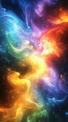 Wall Mural - artistic close-up of colorful paint flowing like a cosmic nebula, vibrant swirls, focus on energy and creativity